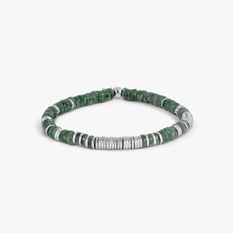 contemporary bangles for women -Constellation Bracelet In Rhodium Plated Silver and Moss Agate