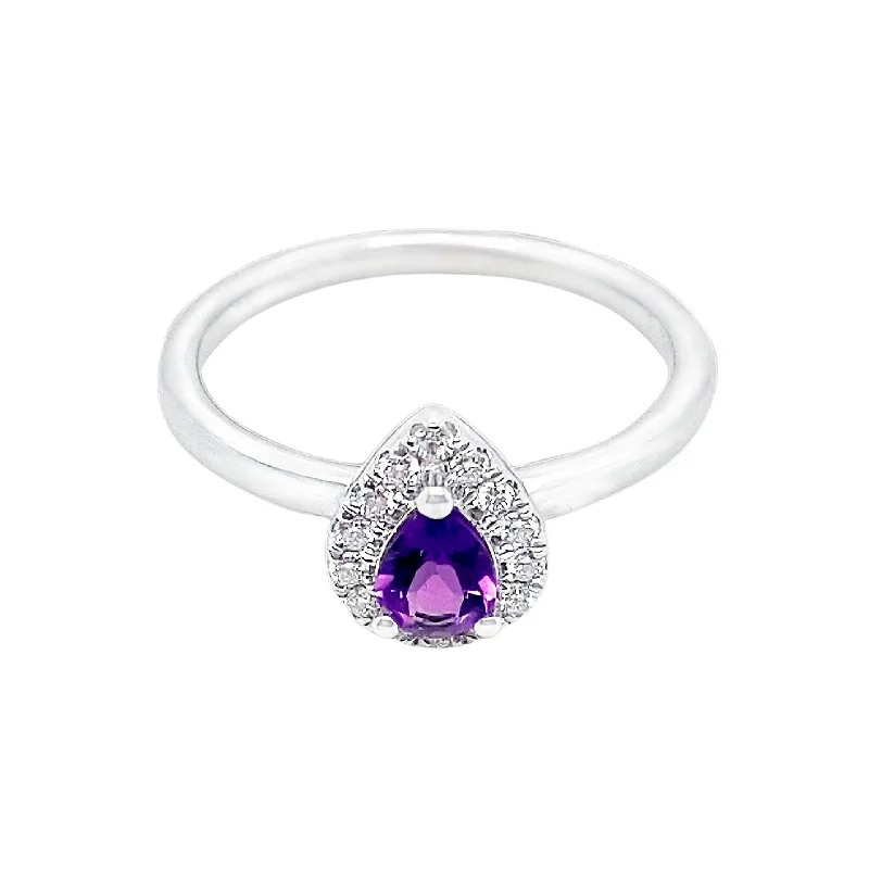 women’s wedding bands -9K White Gold Amethyst Halo Ring