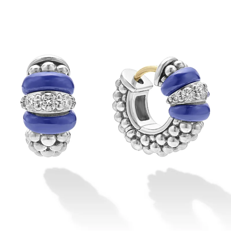 diamond earrings for women -Blue Caviar Ultramarine Ceramic and Diamond Huggie Earrings