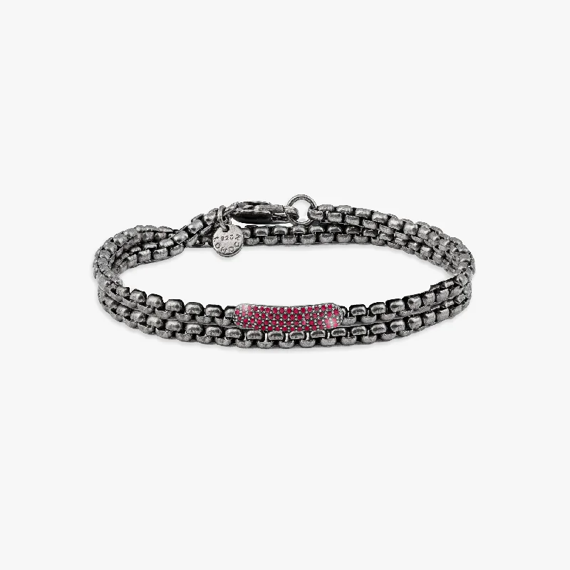 women’s custom bracelets -Black rhodium plated sterling silver Catena baton bracelet with rubies