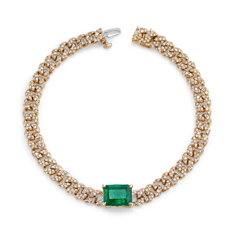 luxury tennis bracelets for women -READY TO SHIP EMERALD CENTER MINI LINK BRACELET