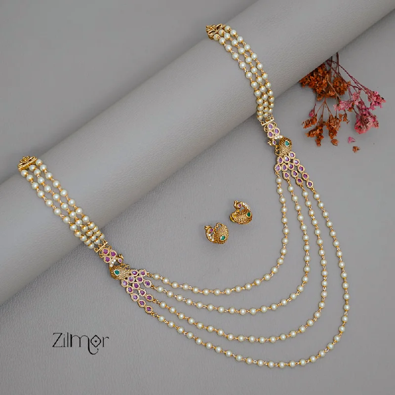 women’s engagement necklaces -SN1011229 - Pearl Layer Antique Necklace Earrings Set