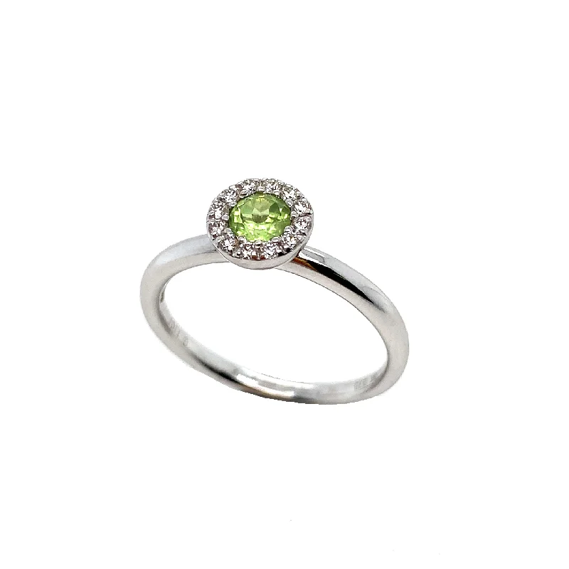 high-end rings for women -9K White Gold Peridot & Diamond Halo Ring