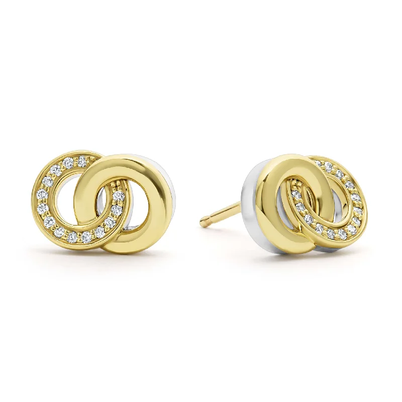 pearl earrings for women -Signature Caviar Two-Tone Interlocking Diamond Stud Earrings