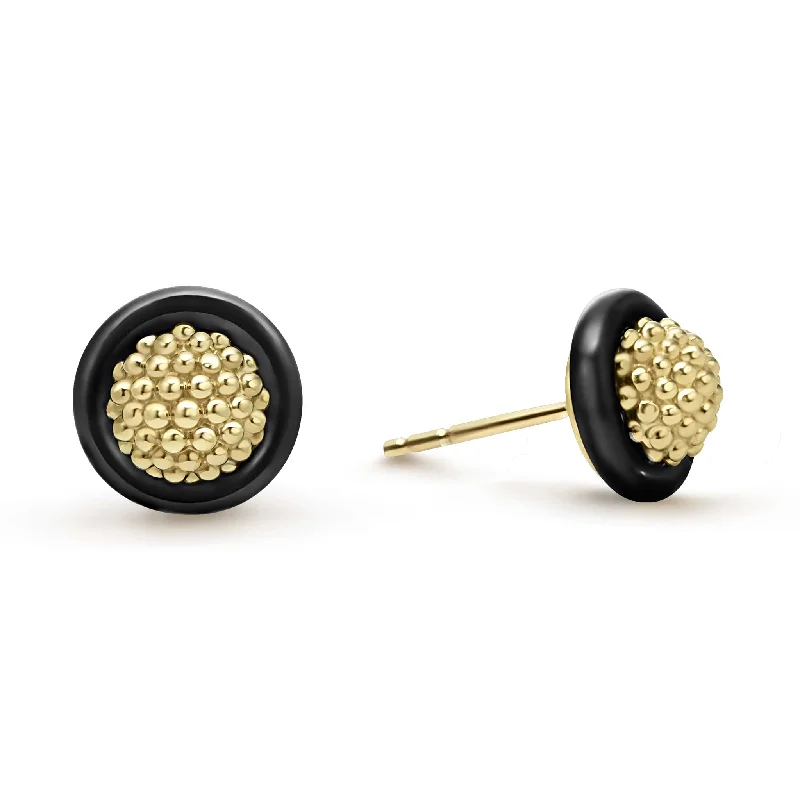 designer earrings for women -Meridian 18K Gold Caviar and Black Ceramic Stud Earrings