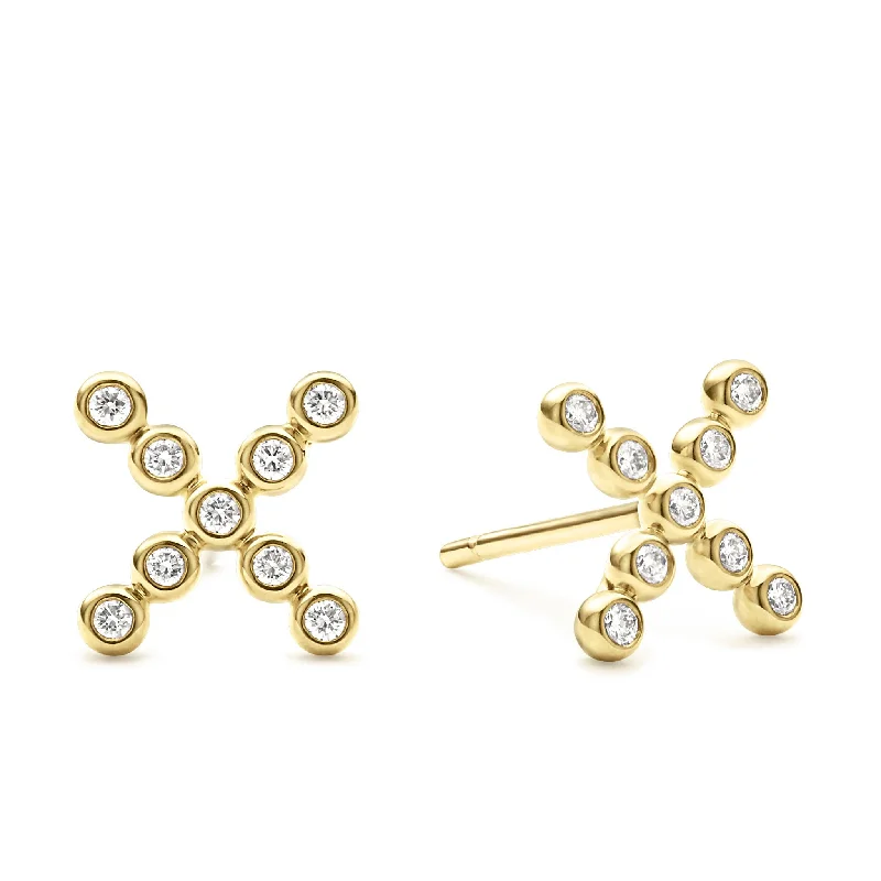 simple stud earrings for women -KSL 18K Gold X Diamond Stud Earrings