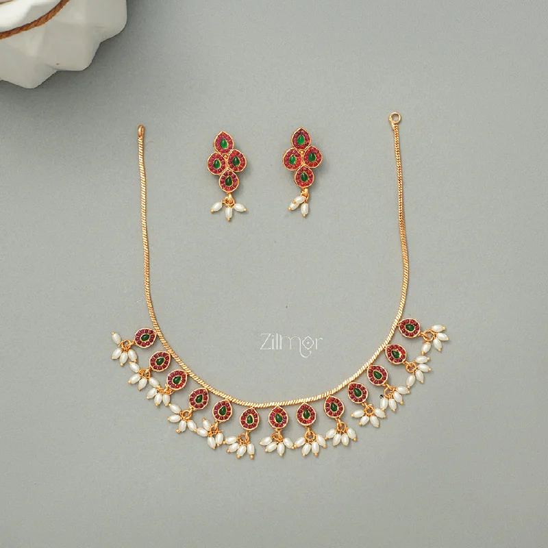 cute necklaces for women -NV1011262 -  Kemp Stone Rice Pearl Hanging Necklace Earrings Set