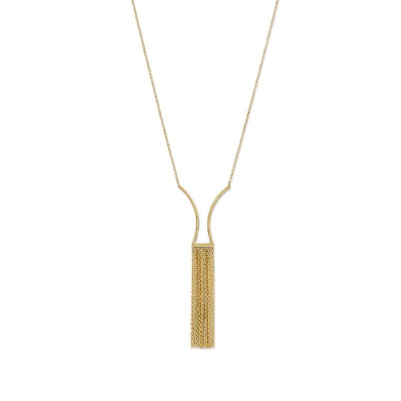 birthday gift necklaces for women -14 Karat Gold Plated Geometric and Fringe Drop Necklace