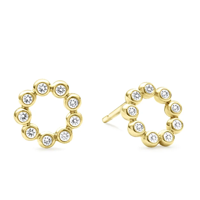 women’s pearl stud earrings -KSL 18K Gold Circle Diamond Stud Earrings