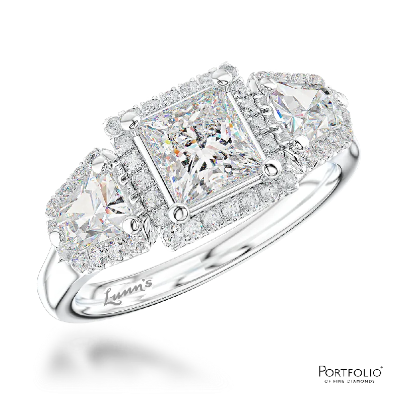 trendy rings for women -Three Stone 0.74ct F VS1 Diamond Platinum Ring