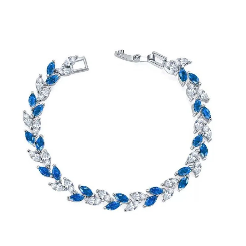 bohemian style bangles for women -Marquise Cubic Zirconia Tennis Bracelets with Blue Sapphire and White Diamond Cubic Zirconia