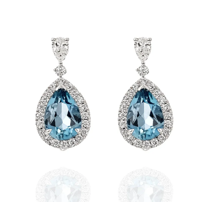 colorful gemstone earrings -Aquamarine & Diamond Drop Earrings