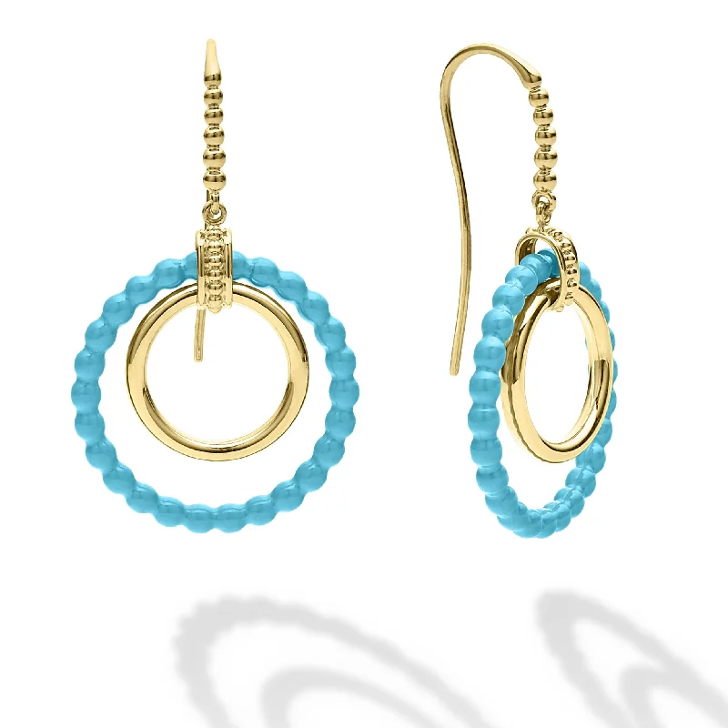 trendy stud earrings for women -Meridian 18K Gold and Blue Ceramic Circle Drop Earrings