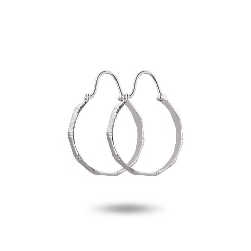 sparkling earrings for women -Silver Bamboo Leaf Hoop Earrings