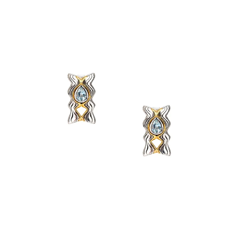 chic earrings for women -Silver and 10k Gold Rocks 'n Rivers Stud Earring - Blue Topaz