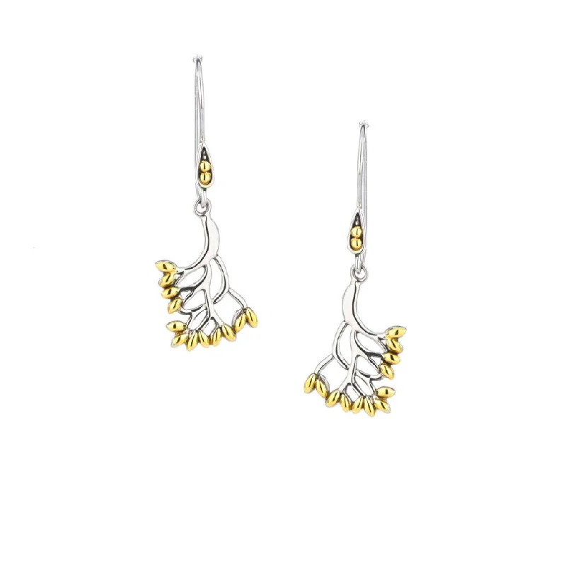 stud earrings for women -Silver and 18k Gold Tree of Life Hook Earrings Small