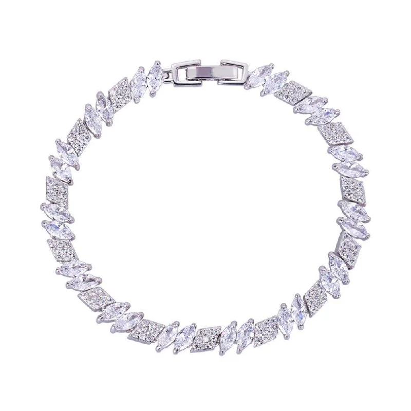 cuff bangles for women -Marquise and Rhomboid Cubic Zirconia Tennis Bracelet with White Diamond Cubic Zirconia