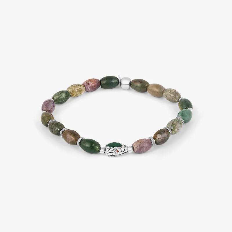 women’s gemstone bracelets -Viper Bracelet In Rhodium Plated Silver and Indian Jasper