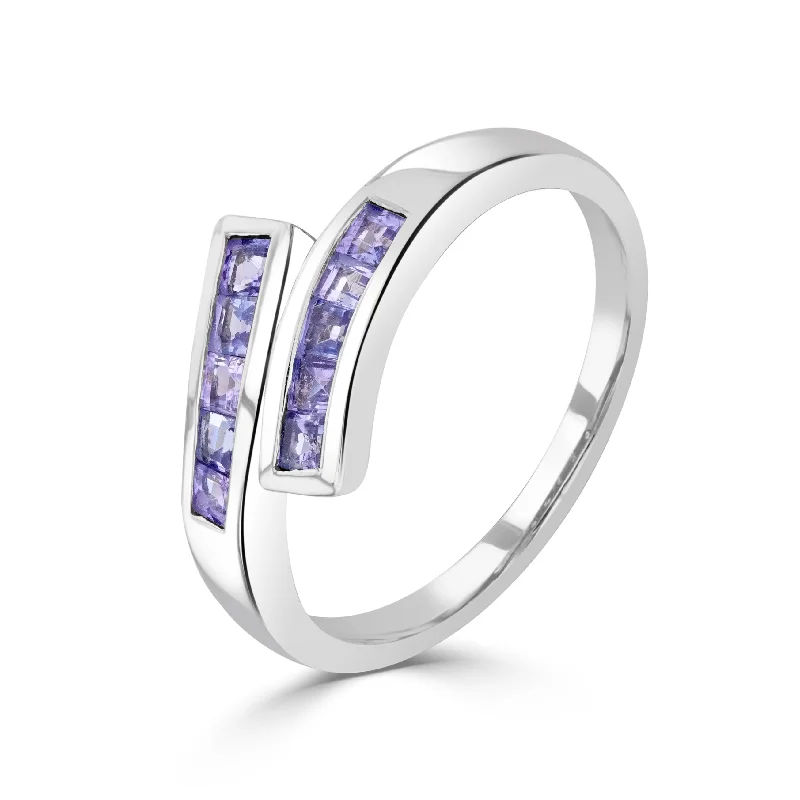 emerald rings for women -9K White Gold Tanzanite Cross Over Eternity Ring