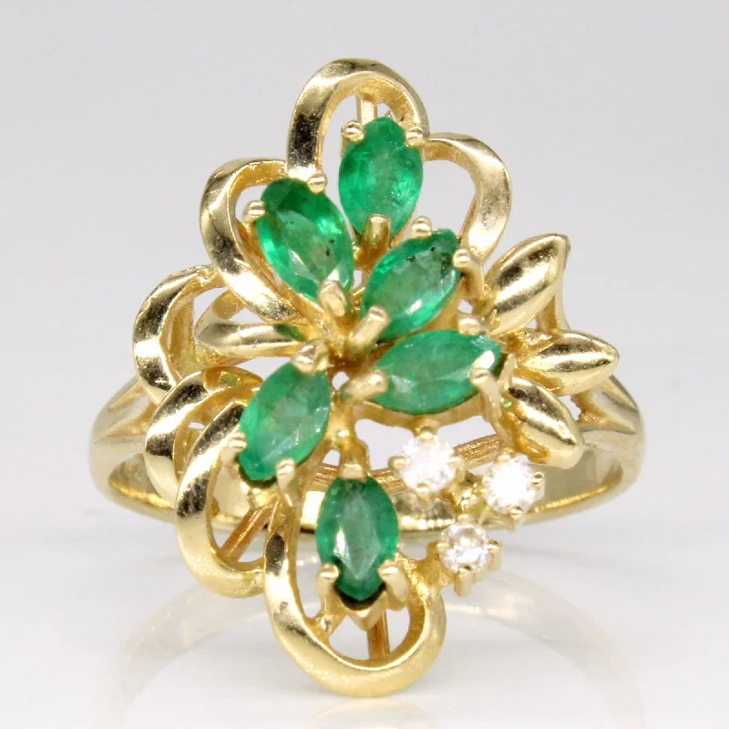 gold rings for women -Emerald & Diamond Cocktail Ring | 0.54ctw, 0.06ctw | SZ 7 |