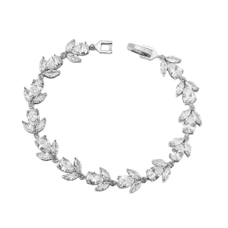 minimalist bangles for women -Flower Blossom Cubic Zirconia Tennis Bracelets with Marquise and Oval Cut AAA+ Cubic Zirconia