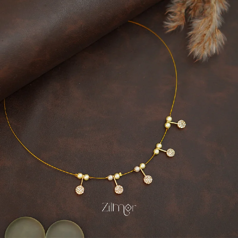 contemporary necklaces for women -SN1011423- AD Stone with Pearl Pendant Hanging Invisible Necklace