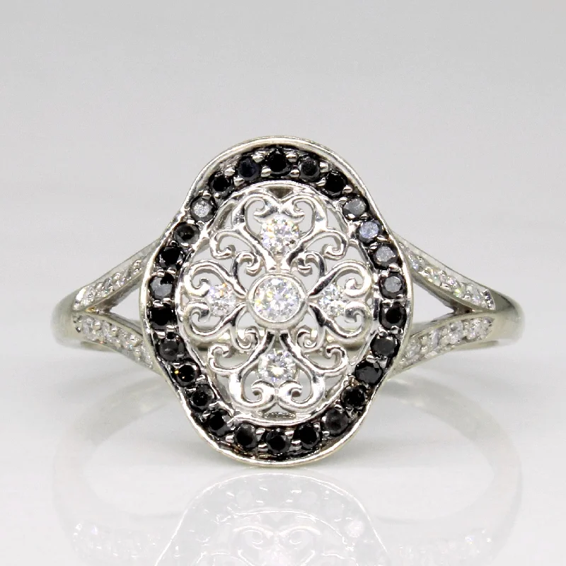 boho rings for women -White & Black Diamond Cocktail Ring | 0.15ctw, 0.10ctw | SZ 8.25 |