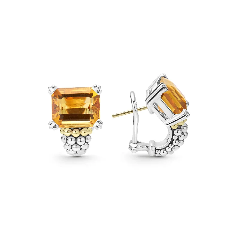 women’s gold statement earrings -Glacier Citrine Huggie Earring