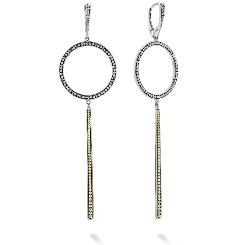 hoop earrings for evening wear -Enso Two-Tone Circle Linear Drop Earrings