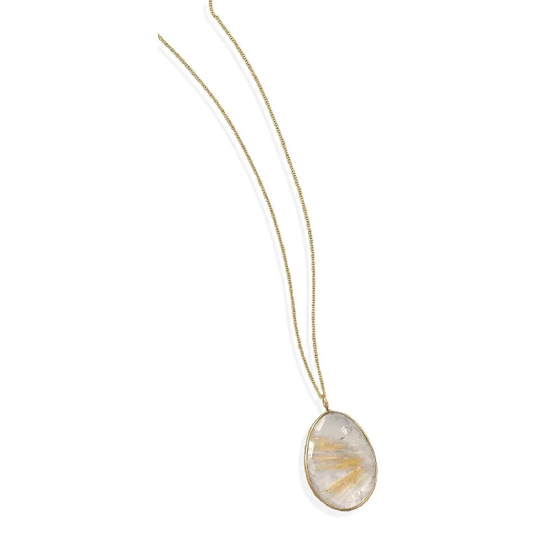 stylish modern necklaces for women -16"+1"+1" Extension 14 Karat Gold Plated and Rutilated Quartz Necklace