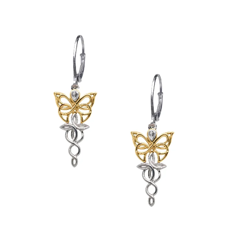 fancy earrings for women -10k White and Yellow Gold Butterfly Earrings - Cubic Zirconia or Rhodolite