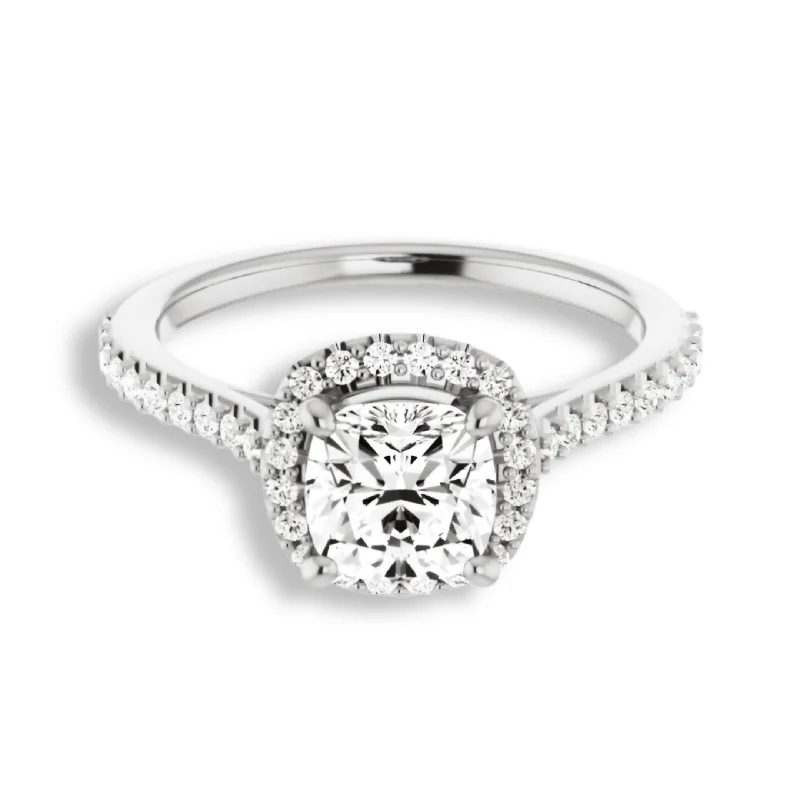 pear cut engagement rings for women -Cushion Cut Diamond Halo Engagement Ring