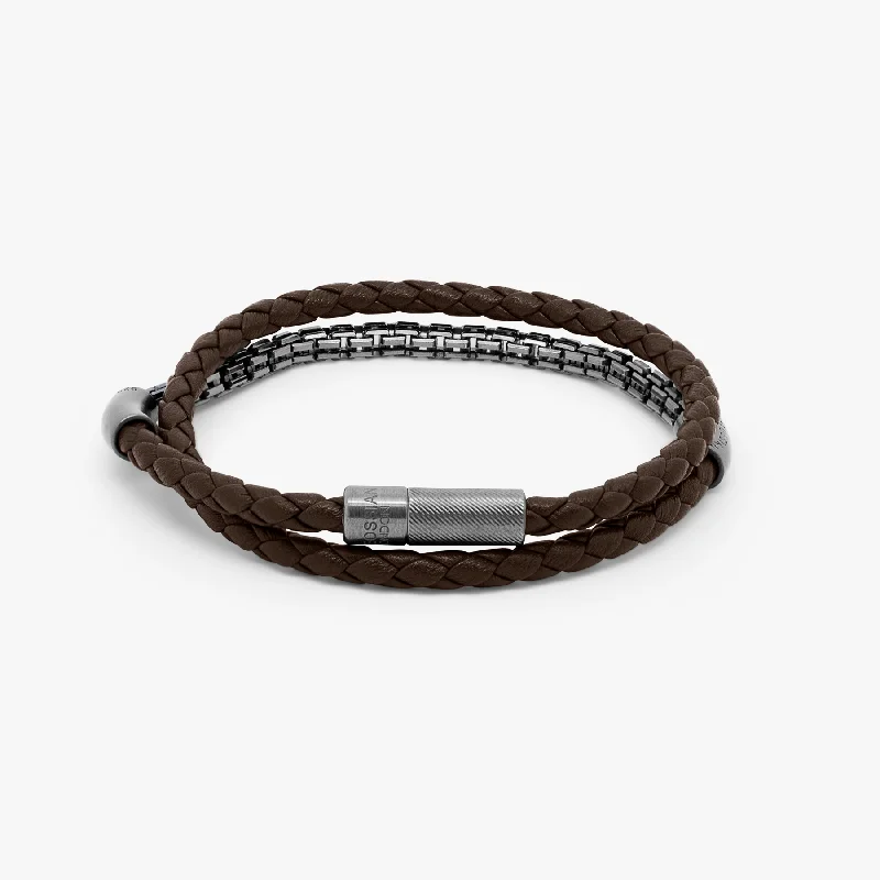 women’s diamond bracelets -Fusione bracelet in Italian brown leather with black rhodium plated sterling silver