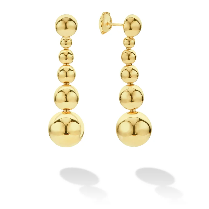 gold stud earrings for women -Caviar Gold Six Graduated Bead Drop Earrings