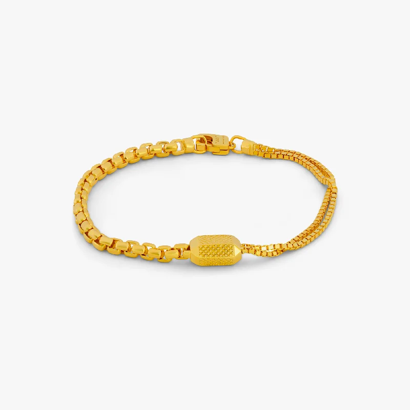 minimalist cuff bangles -Hexade Box Chain Bracelet In 18K Yellow Gold Plated