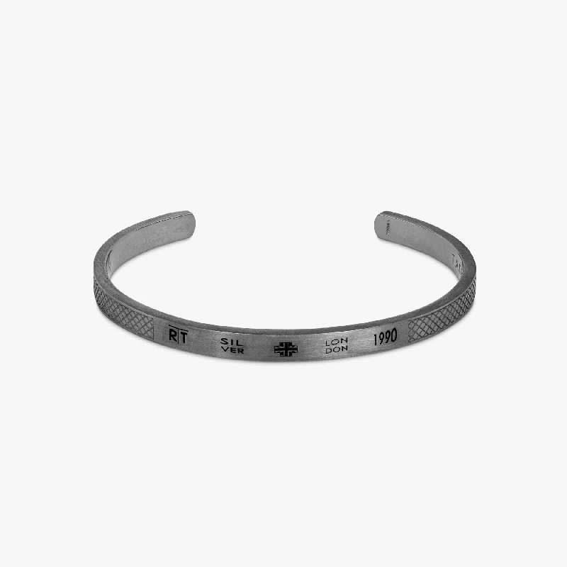 women’s bangles sets -Hallmark Bangle In Ruthenium Plated Silver