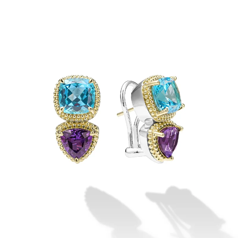 fashion-forward earrings for women -Caviar Color Two-Tone Amethyst and Swiss Blue Topaz Omega Clip Earrings