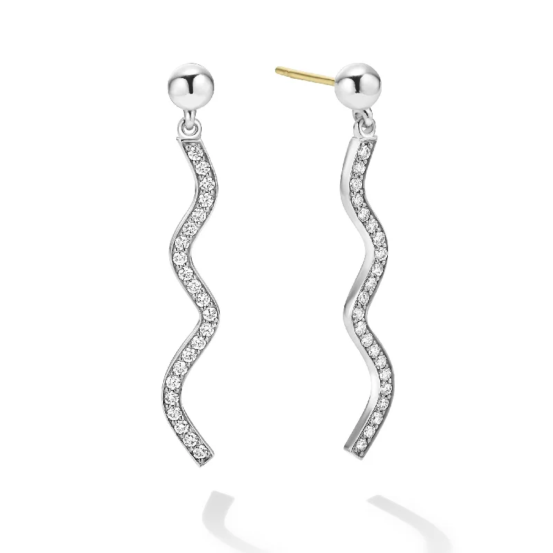 women’s luxury pearl earrings -Caviar Spark Large Wave Diamond Drop Earrings