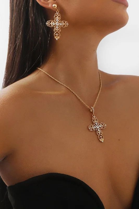 wedding necklaces for women -Rhinestone Cross Pendant Necklace