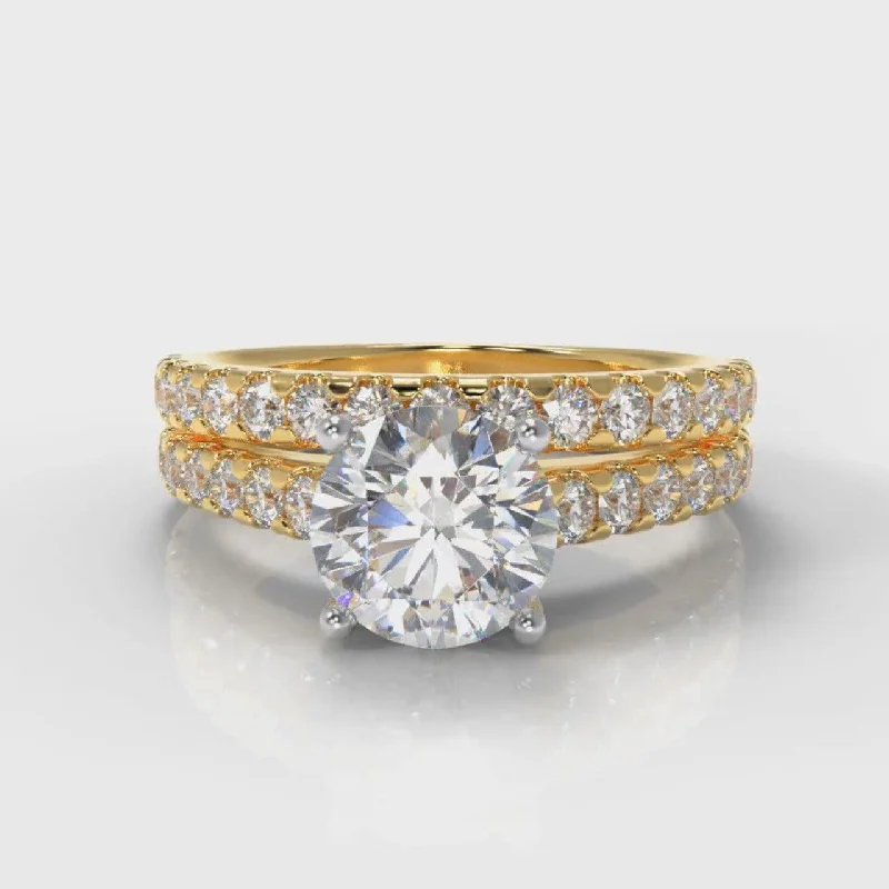 women’s promise rings sets -Carrée Micropavé Round Brilliant Bridal Set - Yellow Gold