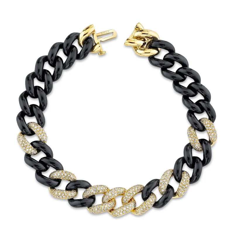 elegant silver bracelets -READY TO SHIP DIAMOND 7 PAVE & BLACK CERAMIC ESSENTIAL LINK BRACELET