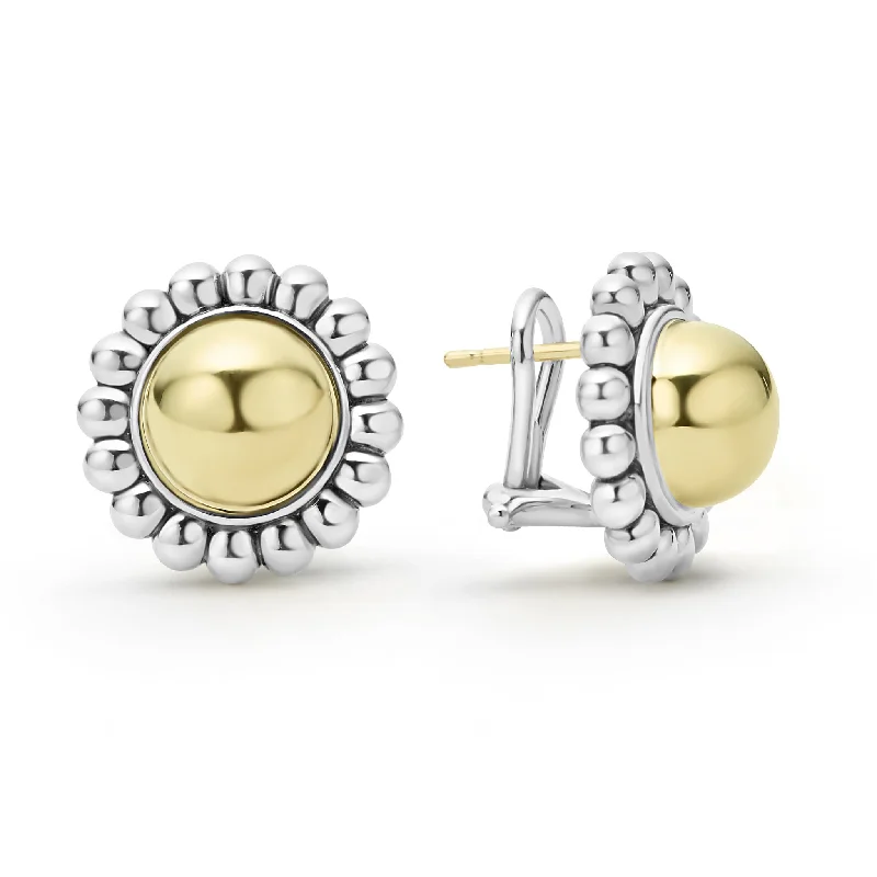 statement earrings for women -High Bar Two-Tone Caviar Omega Clip Earrings