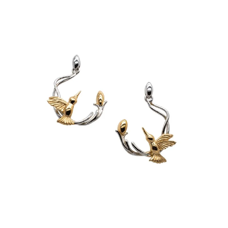 fashion jewelry earrings -Silver and 10k Gold Hummingbird Post Earrings