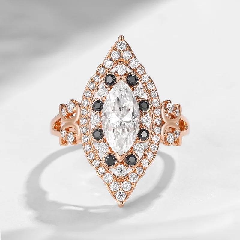 custom-designed engagement rings -Maximalist Style Vintage Inspired Marquise Cut Moissanite Engagement Ring