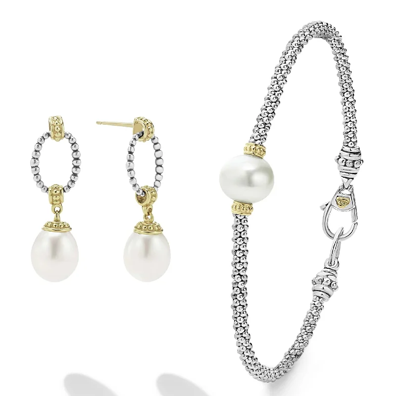 crystal earrings for women -Luna Pearl Earrings and Bracelet Gift Set