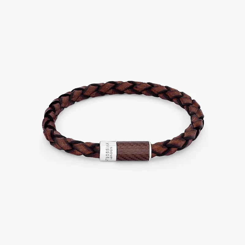 bridal bangles for brides -Carbon Pop bracelet with brown leather and brown alutex