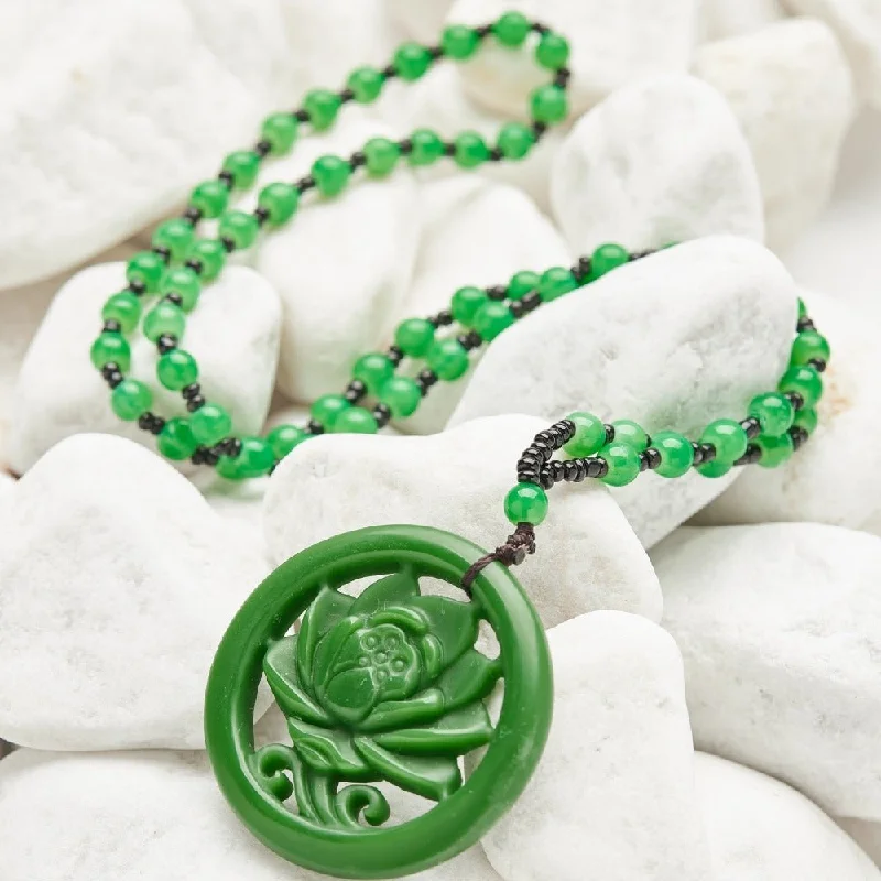 women’s engagement pendant necklaces -Green Jade Crystal Flower Pendant