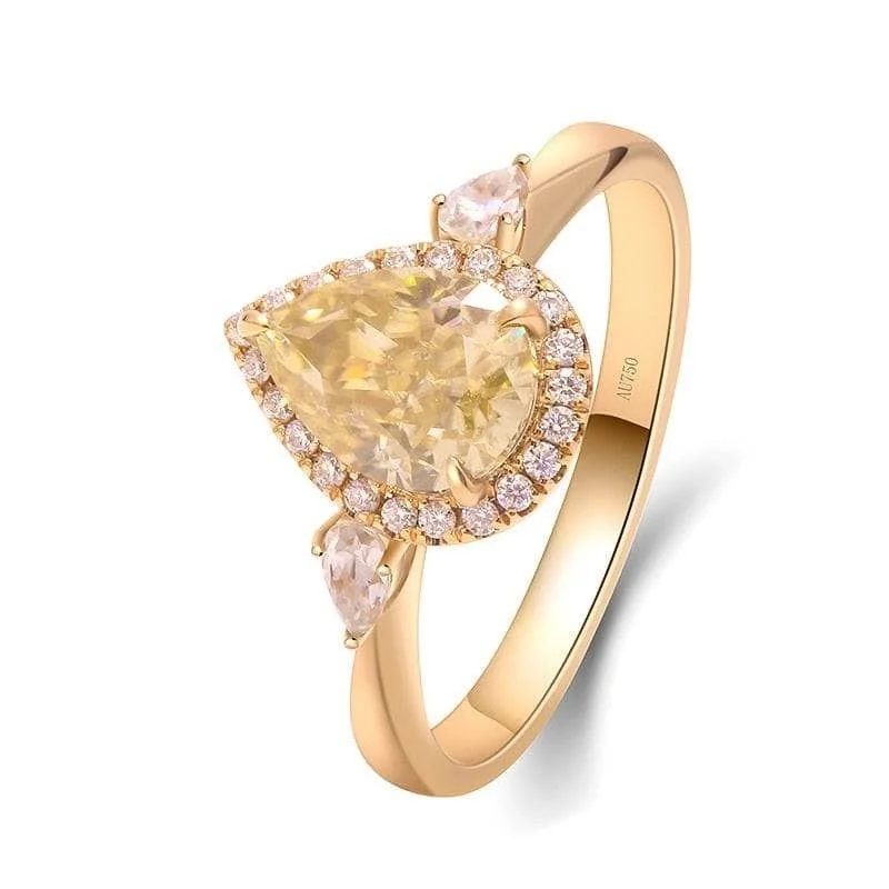 cubic zirconia engagement rings -Three Stone Pear Brilliant Cut Yellow Diamond Engagement Ring