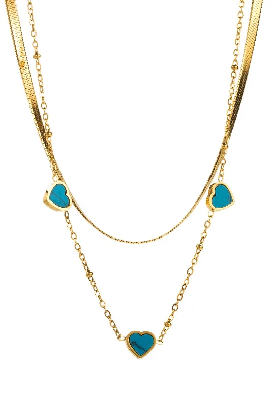 luxury gold necklaces for women -3 Heart Double Strand Necklace