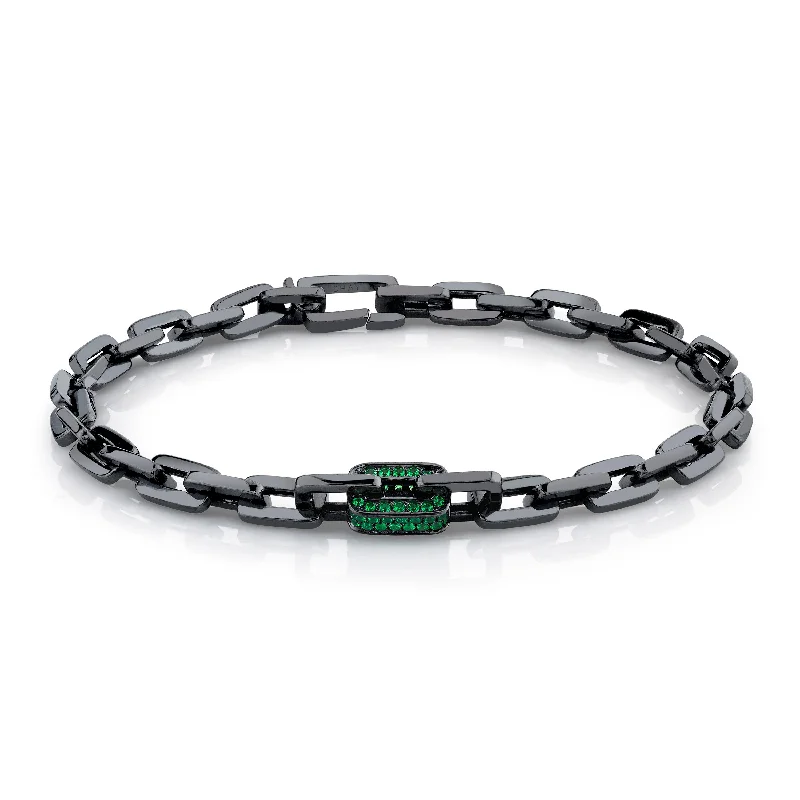 charm bracelets for women -MEN'S SINGLE PAVE GREEN GARNET SOLID GOLD MINI DECO LINK BRACELET